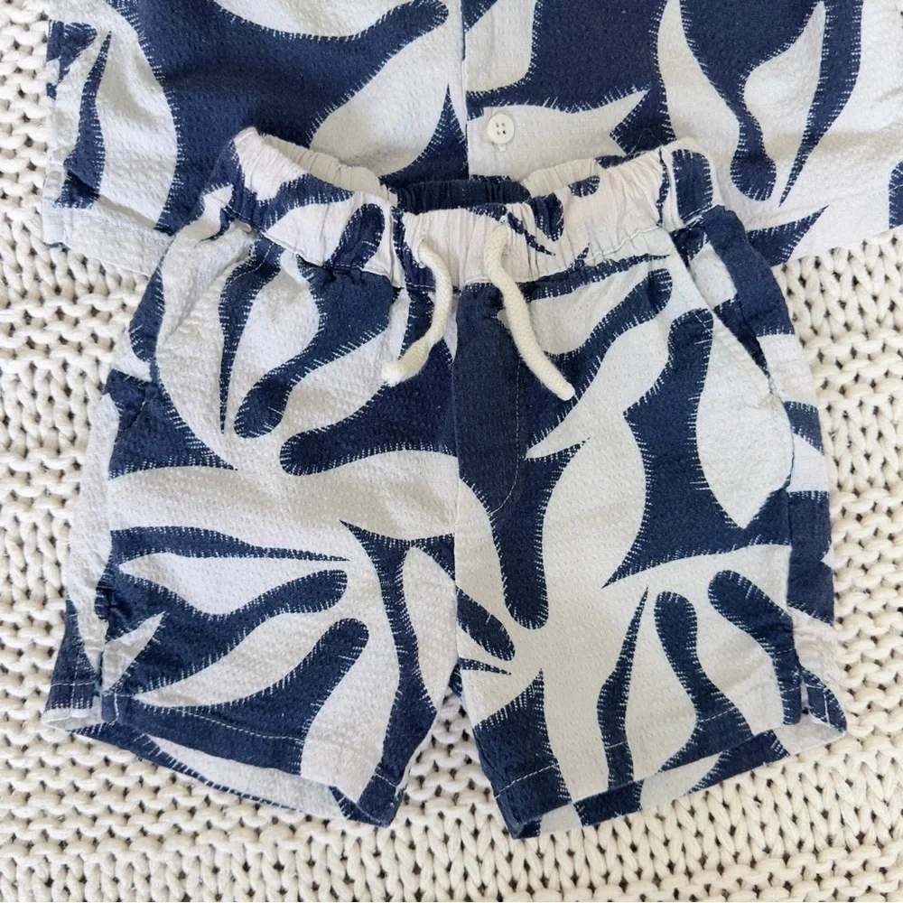 Zara Tropical Navy Blue Print Shirt and Shorts Toddler Set Size 2T